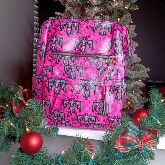 Faux Leather Firebird Pink Backpack - Picture 1 of 10